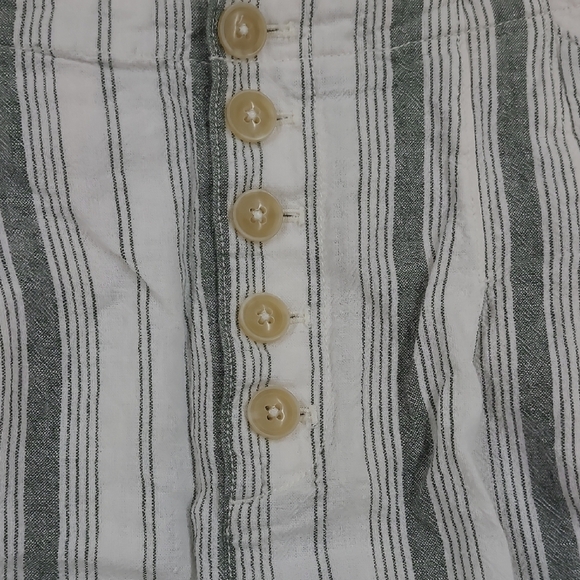 Anthropologie Olive Green And White Striped Button Shorts Size 10 - Picture 6 of 10